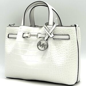 Michael Kors Carson Small Crocodile Embossed Satchel Bag Optic White